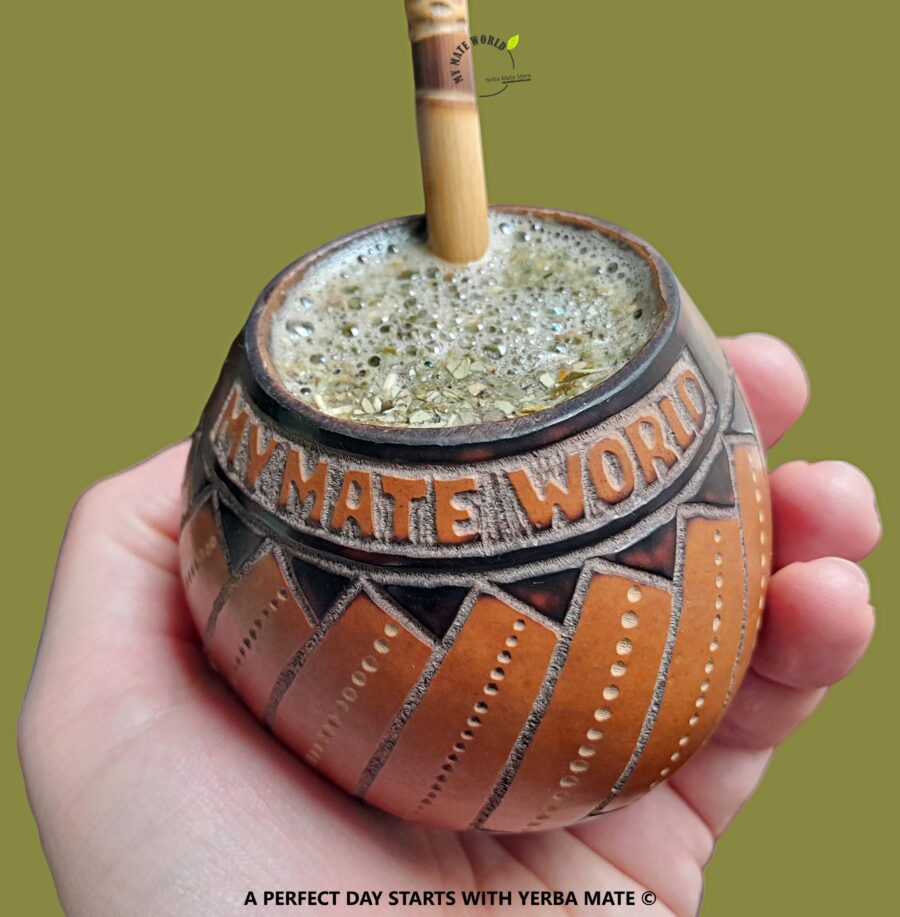 Traditional yerba mate brewed with a natural gourd and bombilla.