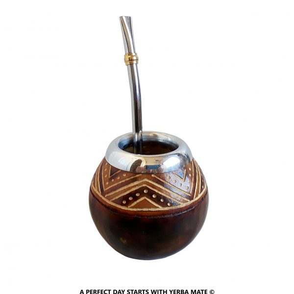 Handcrafted Indian Pattern Mate Gourd and Bombilla