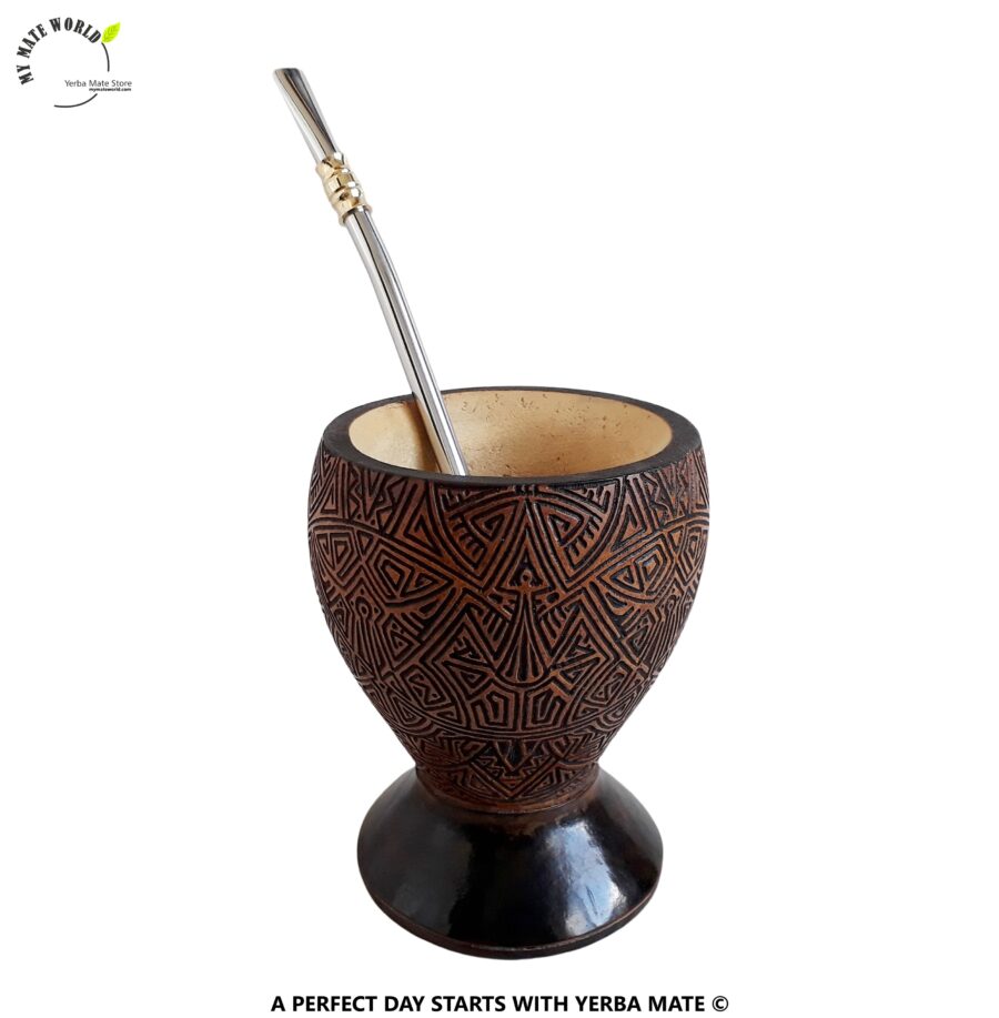 One of a kind hand carved yerba mate gourd and bombilla.