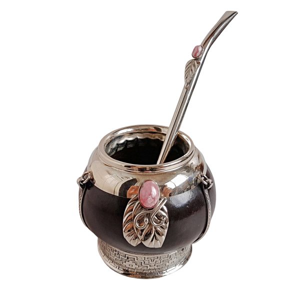 Rhodochrosite-Yerba-Mate-Gourd-Alpaca-Bombilla-Set